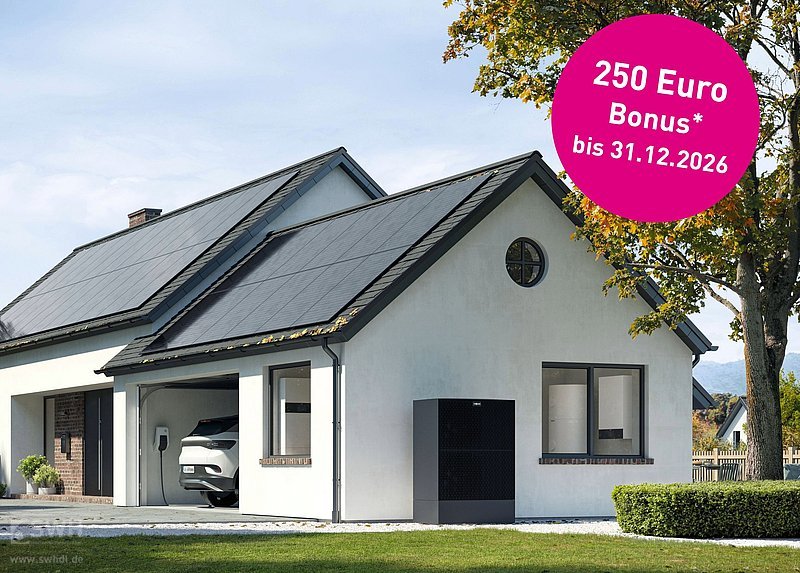 Haus mit Wärmepumpe und Dach-PV